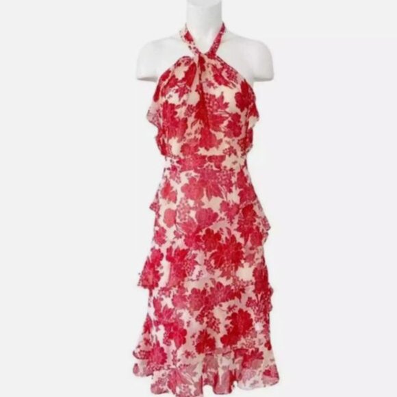 Chelsea28 Nordstrom Pink & Red Floral Off Shoulder Midi Dress Size XL - Picture 11 of 11